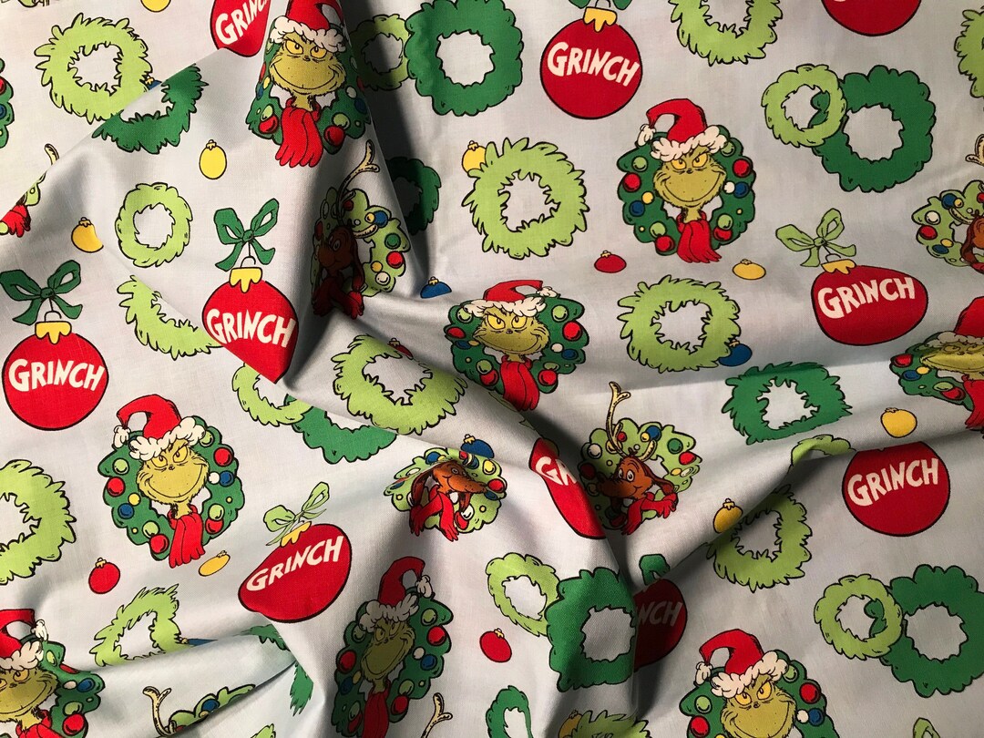 Robert Kaufman, Grinch and Max Christmas Wreaths, Cotton Fabric Sold by