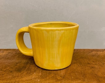 Yellow Mug, Boho Pottery, Two Finger Mug, Gift for Friend, Boss Tea Lover, Coffee Mug, Wood Fired Pottery, Lisa York Arts