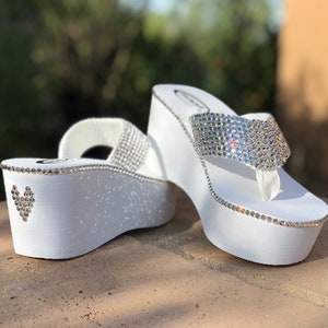 Diamond Diva's in White with EXTRA BLING - Swarovksi Crystal Flip Flops