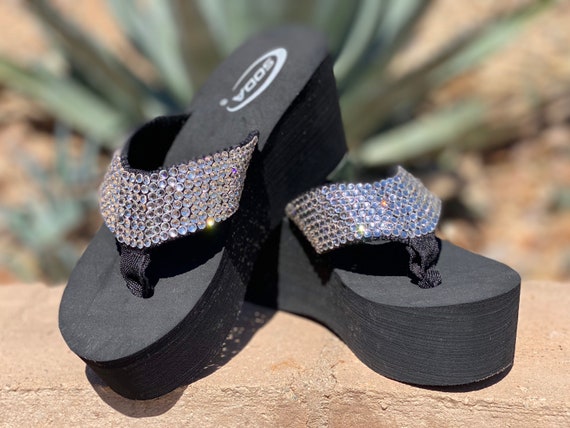 Platform Flip Bling Crystal Sandals Sparkly Wedge Flip Flops On Sale