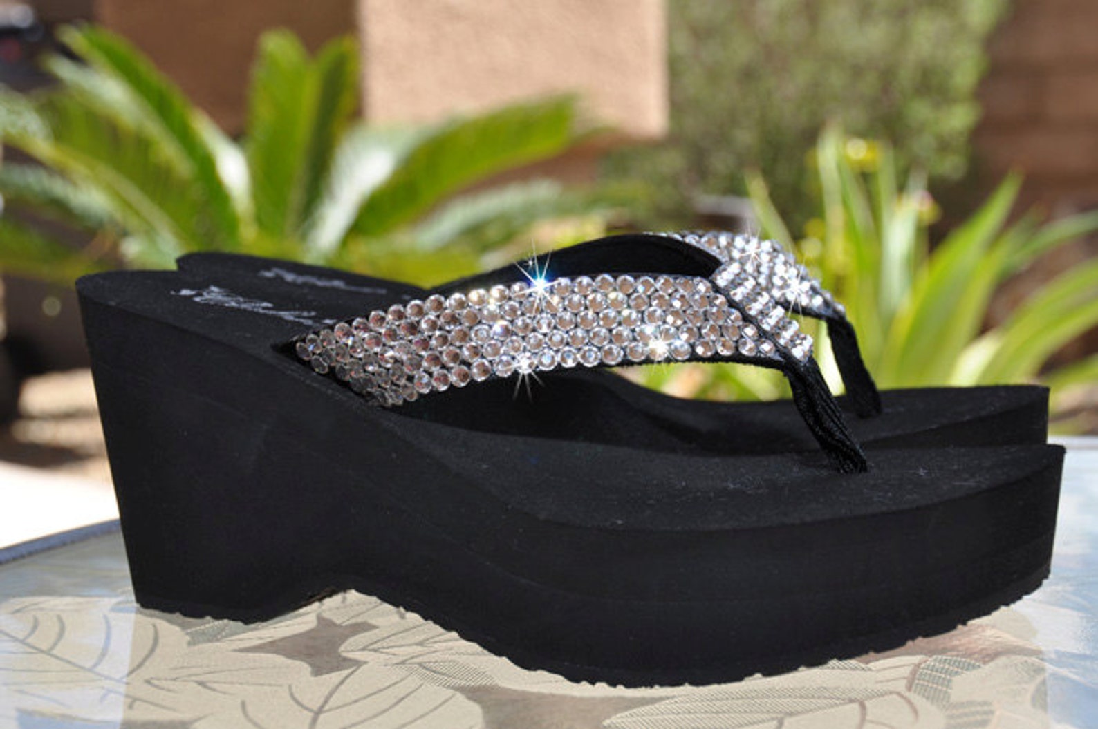 Swarovski Crystal Rhinestone Platform Flip Flop Sandals: - Etsy