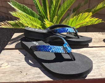 Bermuda Blue Ombre' Faded Rock-star Swarovski Crystal Flip-flops