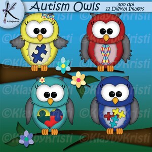 Autism Owl Digital Clip Art Set INSTANT DOWNLOAD Scrapbooking High Resolution Images