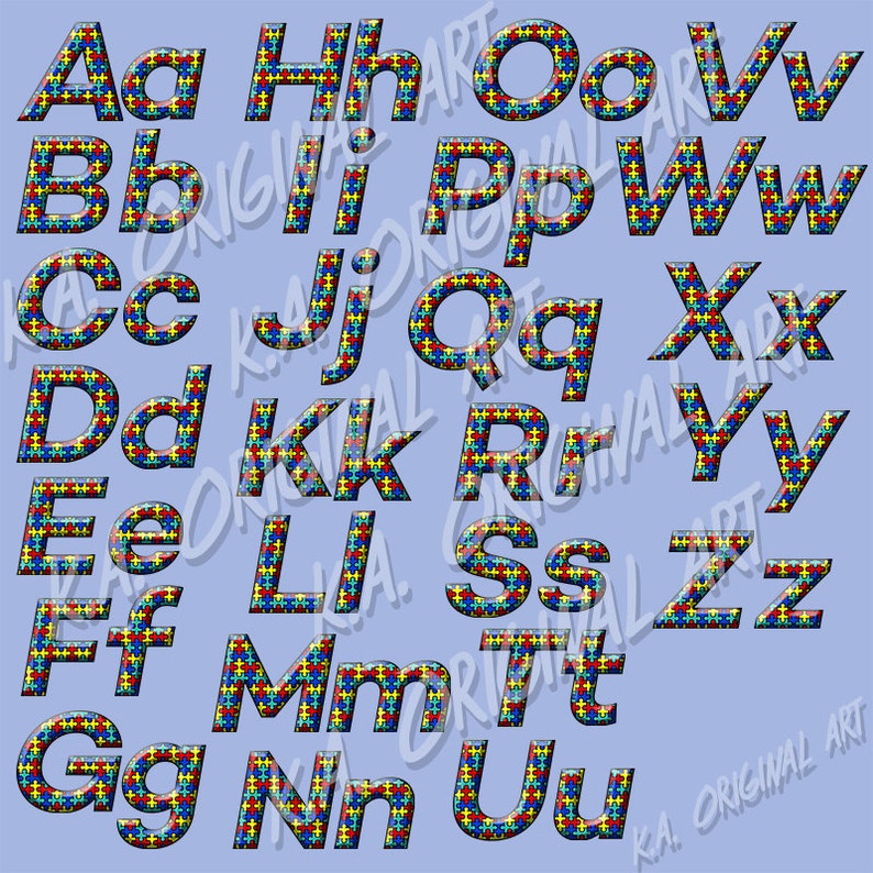 Digital Puzzle Piece Autism Alphabet Clipart. Letters Numbers Etsy Israel