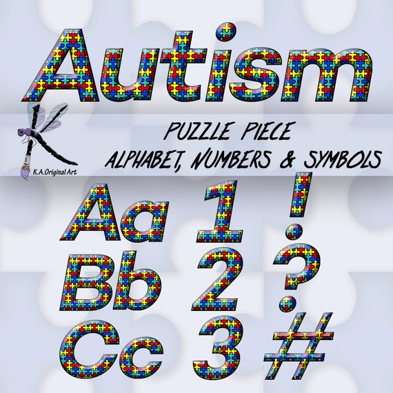Digital Puzzle Piece Autism Alphabet Clipart. Letters Numbers Etsy