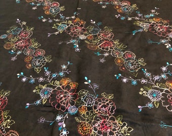 1 3/4 Yds. Black Suedecloth with multi-color embroiderery 58" W