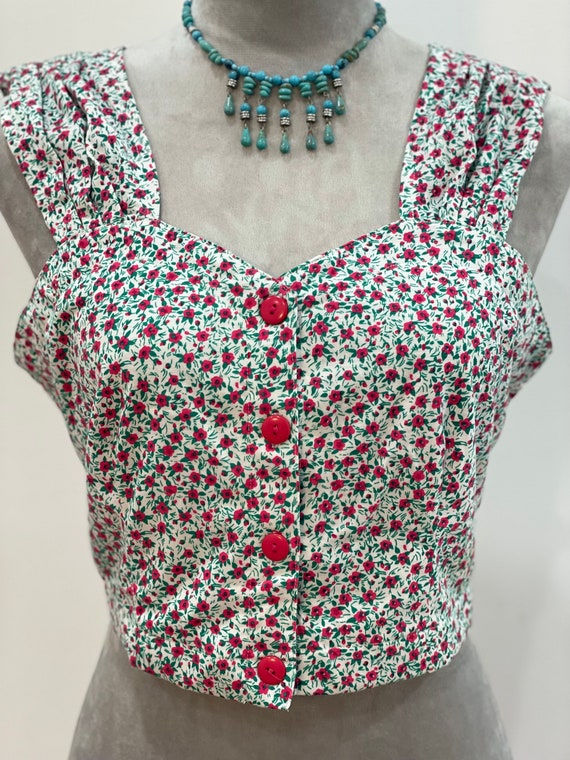 Vintage button up tank, floral, flirty and fun