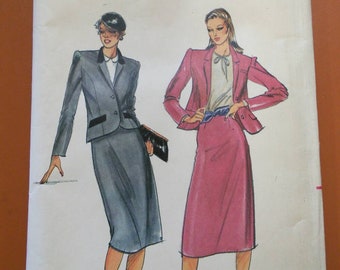 Butterick 6976 Traje de 2 piezas a medida falda chaqueta estilo clásico de los años 80 Vintage moda femenina patrón de costura 1980s tamaño 14 UNCUT