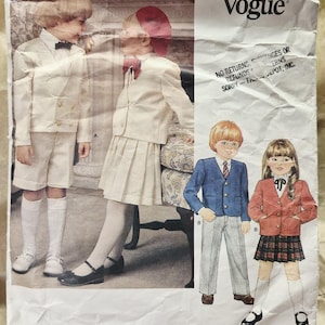 Little Vogue 1313 Childs Pleated Skirt, Pants, Shorts & Jacket, 80s Vintage Toddler Sewing Pattern, Size 3