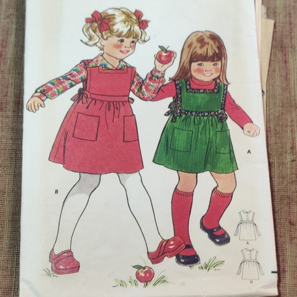 Butterick 5038 Child's Jumper Sleeveless Dress Pinafore with Side Ties Easy to Wear Vintage Children's Sewing Pattern 1960s 60s Size 4 5