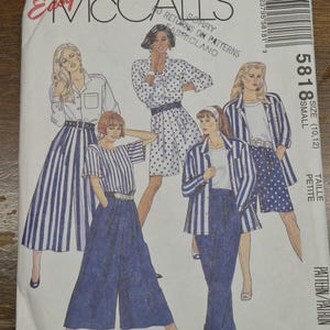 McCall's 5818 Hose, Hemdjacke, Shorts, Schlitz-Rock, T-Shirt-Oberteil, Hose - Vintage Schnittmuster 90s Größe Small (10 12) UNCUT