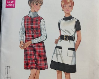 Butterick 4775 Casual Jersey de vestir sin mangas con funda de falda de línea A Vintage Fashion Sewing Pattern 1960s 60s Talla 16 UNCUT