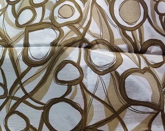 Mod 1960s Rayon/Acetate Lightweight Blouse Fabric With Abstract Tan Brown Circles & Slight Sheen Vintage Yardage NEW 2 Yards, 39" Wide