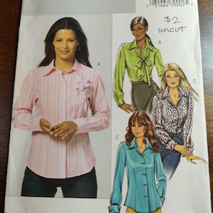 Butterick B4609 Modern Collared, Long Sleeve Shirt or Blouse, Buttoned Front Fashion Sewing Pattern 2000s Size FF (16 18 20 22) UNCUT