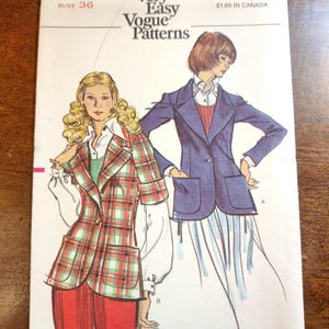 Easy Vogue 8473 Figursydd, ofodrad jacka med breda slag, korta eller långa ärmar Vintage skoluniform sömnadsmönster 1970-talet 70-talet storlek 14