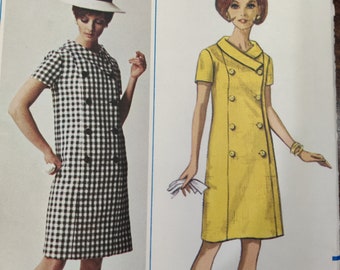 Butterick 4501 vestido de abrigo de manga corta - cuello asimétrico de doble pecho Vintage moda patrón de costura 1960s 60s tamaño 12 1/2 UNCUT