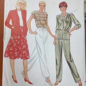 May include: Illustration of three women in various outfits. The first wears a red blazer, white top, and a red skirt with white floral patterns. The second is in a striped top and white trousers. The third is in a green suit.