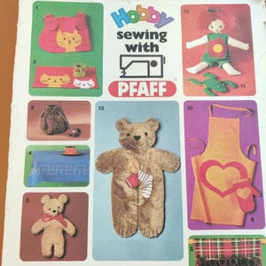 Home Sewing w/ Pfaff Crafts Projects - Apron, Doll, Floppy Hat, Teddy Bear, Caddy, Pillow, Pipe Bag, Frog - Vintage Pattern 1970s 70s UNCUT