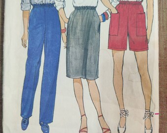 Butterick 6552 Casual Pull-On Pantalones Pantalones Cortos Falda Lápiz Aprende a Coser Rápido y Fácil Patrón de Costura Vintage 1980s 80s Talla 14 16