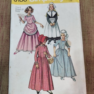 Simplicity 9136 Child&#39;s Historical Costumes Puritan Colonial Cosplay Reenactment Vintage Fashion Sewing Pattern Size 6 Halloween UNCUT