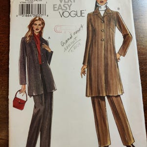 Vogue V7944 Slim Long Jacket & Pants Slacks Suit Coat Fashion Sewing Pattern 2000s Size 10 12 14 16 UNCUT
