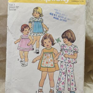Simplicity 7409 - Summer Dress, Smock Top & Pants for Child - 70s Vintage Children's Sewing Pattern, Size 3