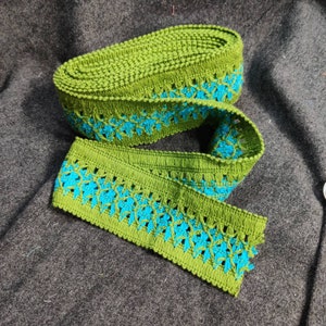 1960s - 5 yards Olive Green & Turquoise 2 1/2&quot; Wide Cotton Trim (180in) 60s Mid Century New Unused