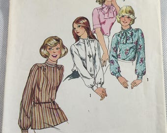 Butterick 6625 Back Zipper Blouse Shirt with Jabot or Neck Bow Tie Neckline Vintage Fashion Sewing Pattern 1970s 70s Size 10