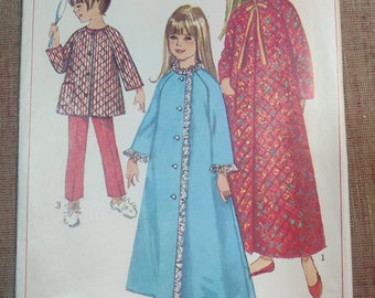 Simplicity 7371 Child's Girls Robe Housecoat Jacket Pants Pajamas Vintage Children's Fashion Sewing Pattern 1960s 60s Size 8