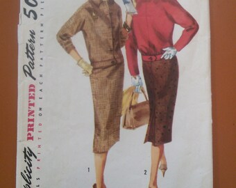 Simplicity 1719 Vintage Suit Straight Skirt Cropped Jacket Sewing Pattern 1950s 50s Size 13