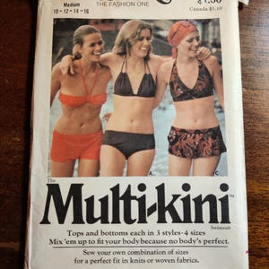 Butterick 3120 Bikini Tops & Bottoms Mix and Match Sommer Strand Badeanzug Kleiderschrank Vintage Schnittmuster 1970er 70er Größe 10 12 14 16 UNCUT