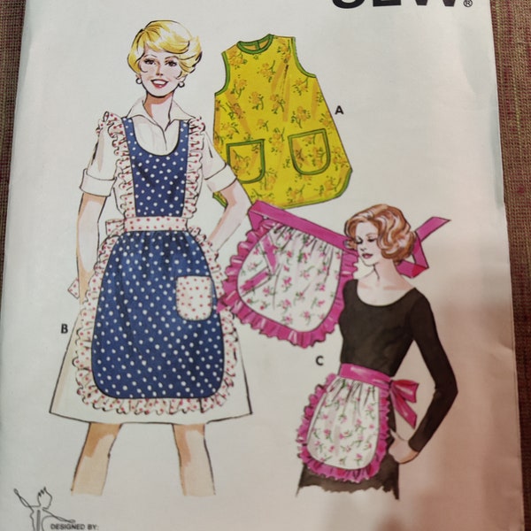 Kwik Sew 610 Retro Aprons - Full, Half and Full Wrap Styles Learn to Sew Vintage Craft Pattern 1970s 70s One Size