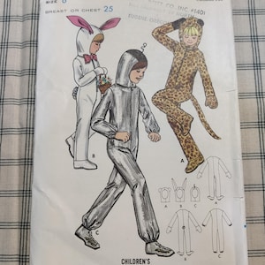 Butterick 6295 Child&#39;s Costume Bunny Rabbit Cat Alien Spaceman Full Body Vintage Children&#39;s Sewing Pattern 1970s 70s Size 6 UNCUT