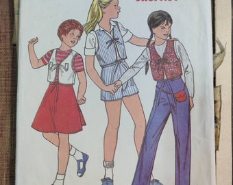 Butterick 6501 Kids Wrap Skirt Shorts Pants and Vest Easy to Sew Vintage Children's Fashion Sewing Pattern 1980s 80s Size 7 8 10