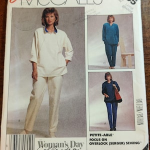 McCall&#39;s 3305 Oversized Sweatshirt Pullover Top Pull-On Pants Sweatpants Joggers Vintage Sewing Pattern 80s 1980s Size Large (18-20) UNCUT