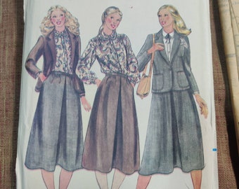 Butterick 5089 Camisa Chaqueta Falda w / Pleat Ropa deportiva por Jones Nueva York - Rena Rowan Vintage Moda Moda Patrón de costura 1980s 80s Talla 12 UNCUT