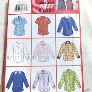Butterick 5766 Basic Fitted Shirt with Collar and Sleeve Variations Vintage Fashion Sewing Pattern 1990s 90s Size 14 16 18 UNUSED