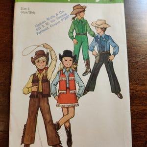 Simplicity 5332 Child&#39;s Cowboy/Cowgirl Pants Vest Shirt Skirt Fringe Western Rodeo Costume Vintage Sewing Pattern Size 8 Halloween UNCUT