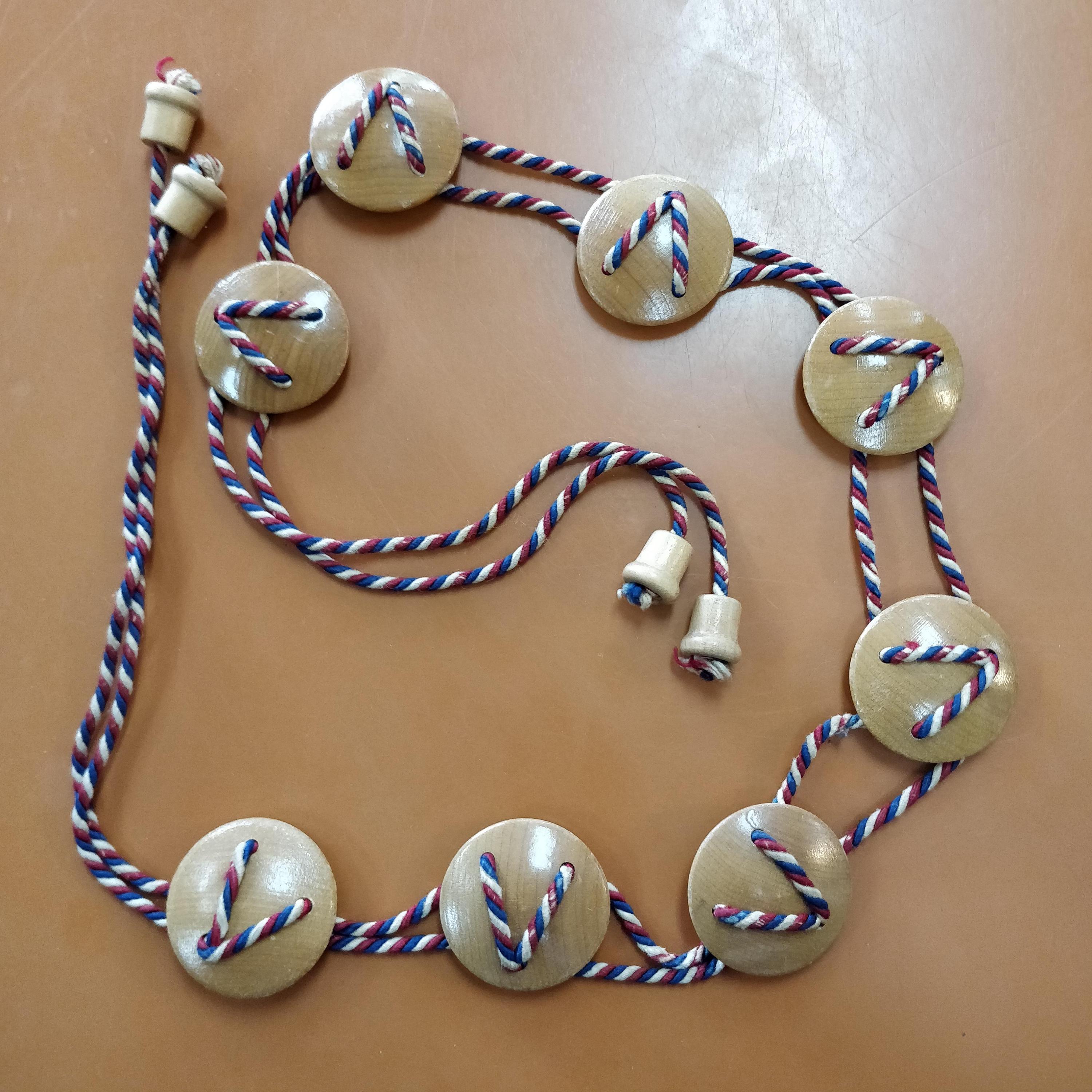 1950s Vintage Novelty Belt: Maple Conchos, Red White & Blue Cording