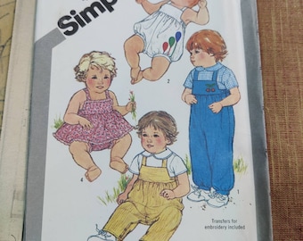 Simplicity 5355 Baby Summer Playsuit Play Suit Overalls Jumper Shirt Clothes Vintage Children Sewing Pattern 1980s 80s Size Child 6 mo UNCUT