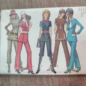 Simplicity 9508 High Waisted Straight Leg Pants Jeans and Tunic Shirt Vintage Fashion Sewing Pattern 1970s 70s Size 12