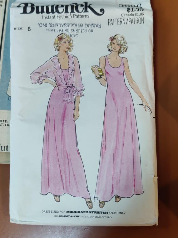 Butterick 5696 Slinky Maxi Slip Dress for Knits W/matching Sheer Jacket  Shrug Lingerie Vintage Fashion Sewing Pattern 1970s 70s Size 8 UNCUT