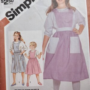 Simplicity 6303 Shirt or Blouse and Bib Jumper Pinafore or Apron for Work or Play Vintage Fashion Sewing Pattern 1980s 80s Size 10 12 14