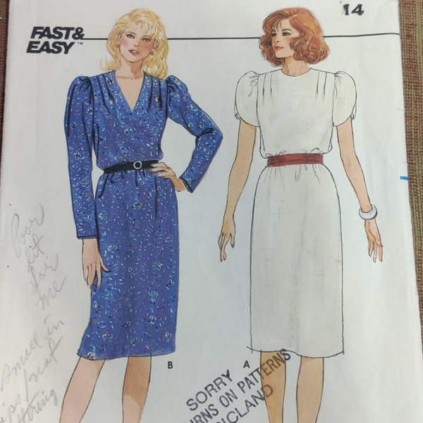 Butterick 6601 Simple Sheath Dress with Straight Skirt Easy to Sew Vintage Fashion Sewing Pattern Early 1980s 80s Size 14