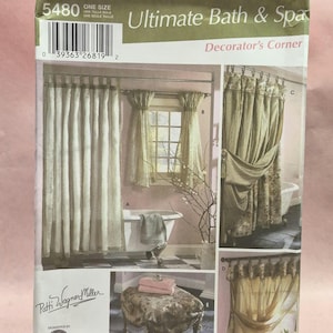 May include: A Simplicity Home Decorating pattern for an Ultimate Bath & Spa. The package features images of bathroom curtains, a bathtub, and a decorative stool. The pattern includes the text "One Size" and the number "5480".
