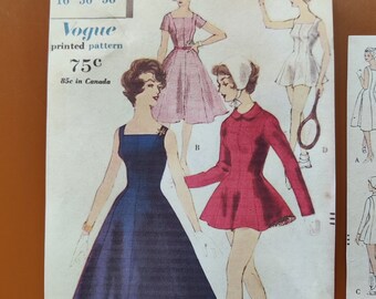 Vogue 9796 Vestido ajustado con costuras de princesa, tenis, patinaje sobre hielo Mini falda completa Patrón de costura de moda vintage de la década de 1950 Tamaño 10 SIN CORTAR SIN SOBRE