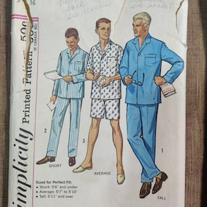 Simplicity 4007 Men's Pajamas Shorts Shirt Lounge Sleep Pants Loungewear Vintage Fashion Sewing Pattern 1960s 60s Size Small (34 36)