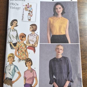 Simplicity S9386 Back Buttoned 60s Blouse w/Various Necklines & Sleeves Vintage Sewing Pattern Size 16 18 20 22 24 (Reissue of 5885)