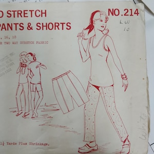 Knit & Stretch 214 Ladies Pants and Shorts for Stretch Knits Vintage Sewing Pattern 1970s 70s 14 16 18 UNCUT