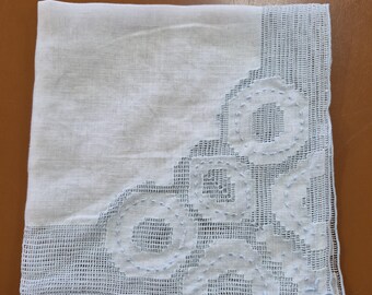 Vintage White & Pale Blue Woven Fine Cotton Handkerchief Wedding Bridal Keepsake Hankie